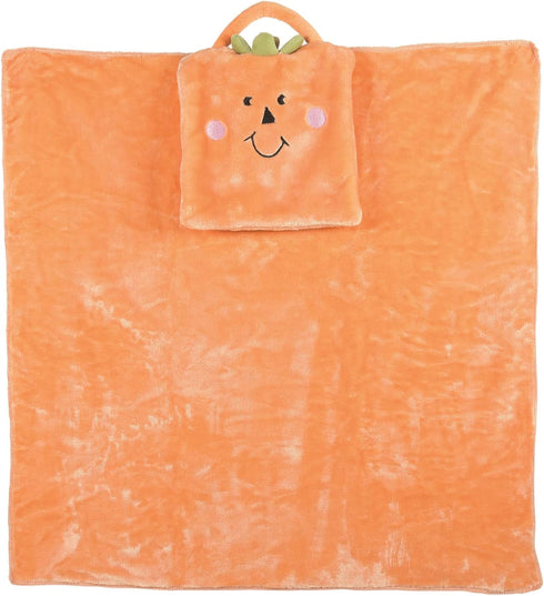 Enesco Izzy and Oliver Infant Pumpkin Character Super-Soft Folding Travel Blanket, Orange, 24 x 24 Inch
