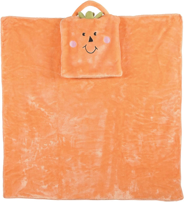 Enesco Izzy and Oliver Infant Pumpkin Character Super-Soft Folding Travel Blanket, Orange, 24 x 24 Inch