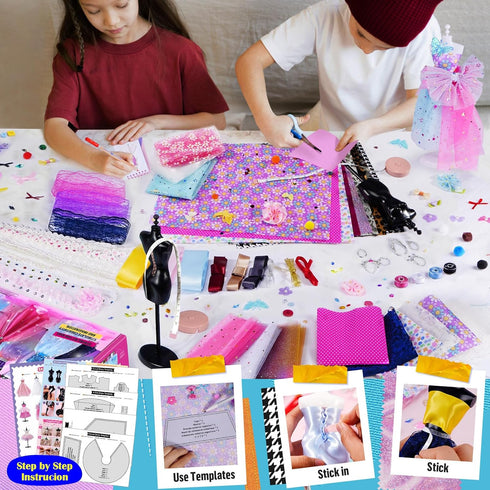 800+Pcs 6 8-12, 6 7 8 9 10 11 12 ONE TO FOUR Fashion Designer Kits for Girls with Mannequins - Girls Fashion Design