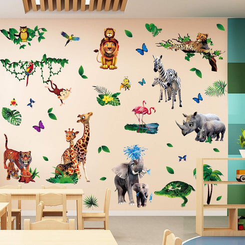 Amaonm Creative Giant Removable Cartoon Zoo Wild Jungle Animals 3D DIY Wall Decals for Kids Bedroom, Living Room,