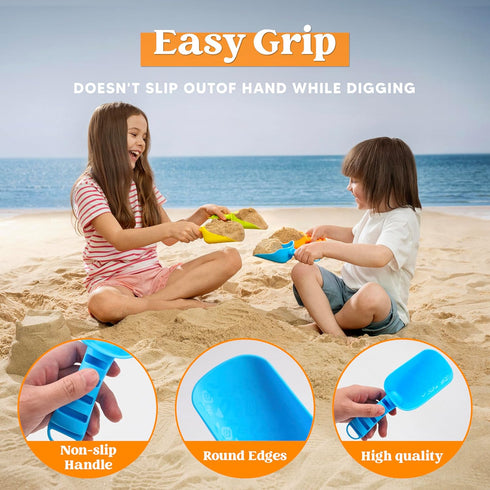 Sloosh Beach Sand Shovels for Kids, 4 Packs Colorful Scoops for Outdoor Digging Play, Heavy Duty Plastic