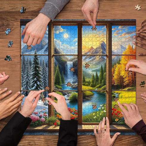 PICKFORU 1000 Season Piece Puzzle for Adults, A Year in a View Jigsaw Puzzles, Nature Art Mountain Scenery Puzzle as