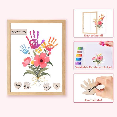 CHERRY CHEERS 3 6 Flower Bouquet Handprint Art Kit, Special Unique Sheets with Floral Design, DIY Keepsake Craft Gift
