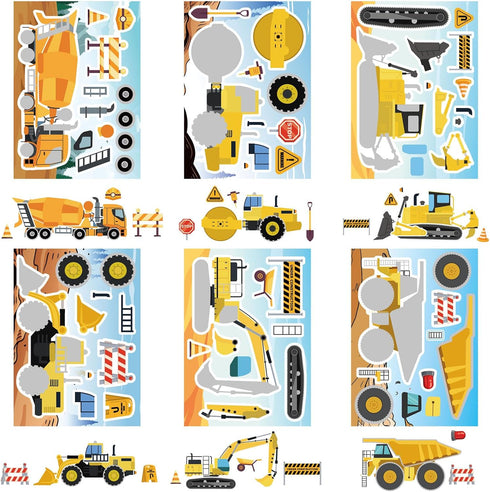 OTAITY 24 Sheets Make Your Own Construction Vehicle Stickers for Kids Boys, Make-a-Face Engineering Vehicles Fire