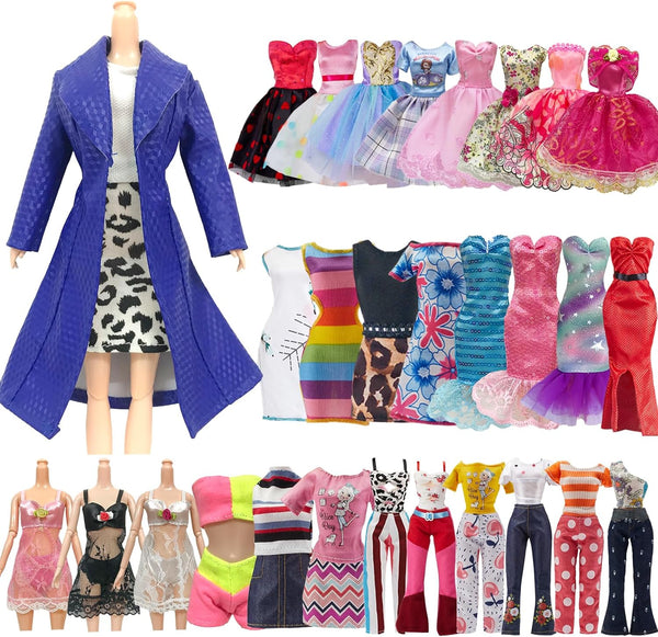 13 Pcs Doll Clothes and Accessories for 11.5 Inch Girl Dolls, Including Dresses, Tops, Pants, and Pajamas