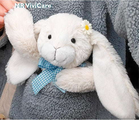 14" White Bunny Stuffed Animal for Kids, Huggable Rabbit Plush Toy with Bow for Boys and Girls, Great Gift