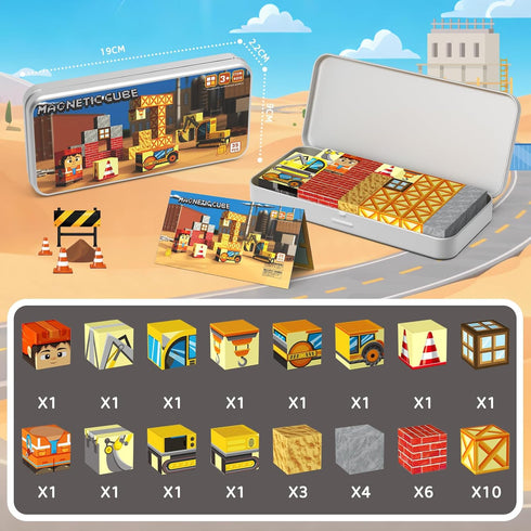 Box-35PCS 3 WMXDU Magnetic Blocks with Magnet Magnet Cubes, Magnetic Tiles Kids Build Cubes Travel Game Toys, Road Trip