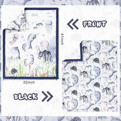 Hahafelt 3 Set Set Pcs Baby Crib Bedding Under The Sea Ocean Nursery Nautical Crib Includes Ocean Quilt, Fitted Sheet