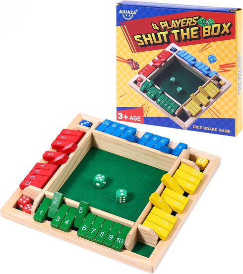 AIUAZA Dice Game Shut The Box Wooden Board Game,4 Sided Family Math Game