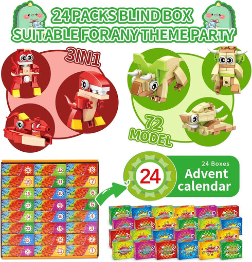 24 Pack 72 Set, 6-12 Dinosaur Party Favors for Kids - Kinds of Animals Building Block Toy Goodie Bags Fillers Classroom