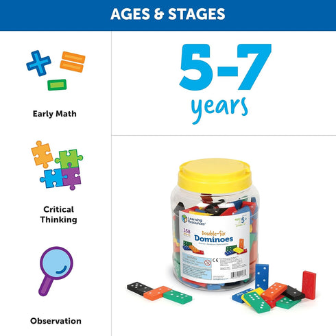 Learning Resources Double-Six Dominoes - Classroom Must Haves, Math Teaching Tools, Dominoes for Kids, Math Learning