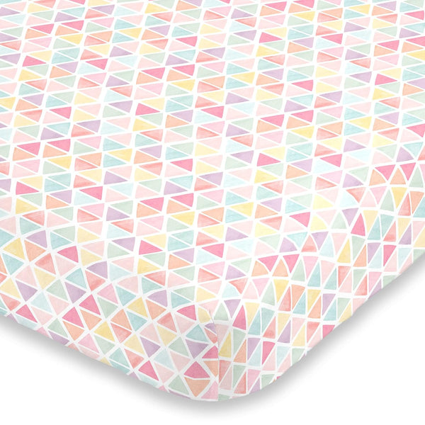 NoJo Watercolor Rainbow Mosaic Pink, Lavender, Aqua & Yellow Super Soft Fitted