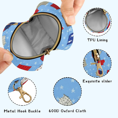 PYBUG Independence Day Dessert Round Pacifier Storage Case, Polyester & TPU Lined with Hook Buckle, Pacifier Container