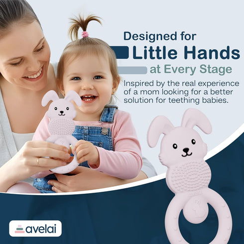 avelai 3-6 0-12 Bunny Baby Teether - Teething Toys for Babies Months Teething Relief, Silicone Baby Teether Toys BPA