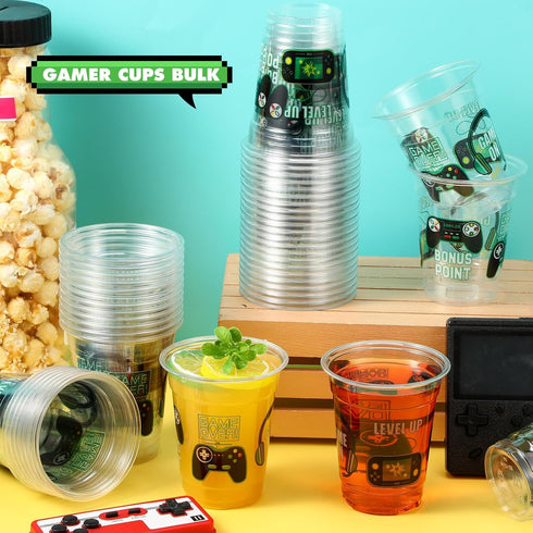 50 Pcs Video Game Plastic Cups, 12 Oz Gaming Birthday Party Disposable Cups for Kids and Adults