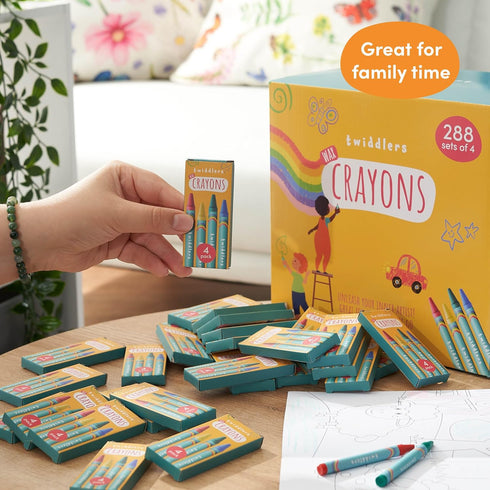 288 Sets 4-Packs (1,152 THE TWIDDLERS of Bulk Crayons) Non-Toxic Individual Box for Kids, Back to School Supplies