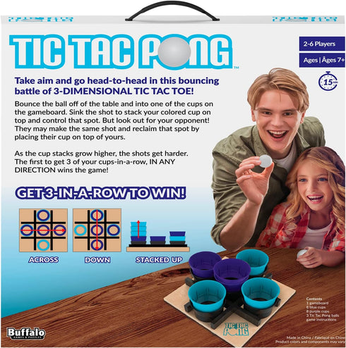 Buffalo Games Tic Tac Pong, Indoor/Outdoor Dexterity Game, Competitive Tic Tac Toe for Family Game Night