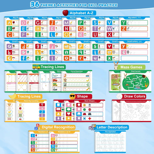 Justification leftBC 3-5 Preschool Dry Erase Learning Workbook for Kids Ages Reusable Tracing Book for Letters A-Z
