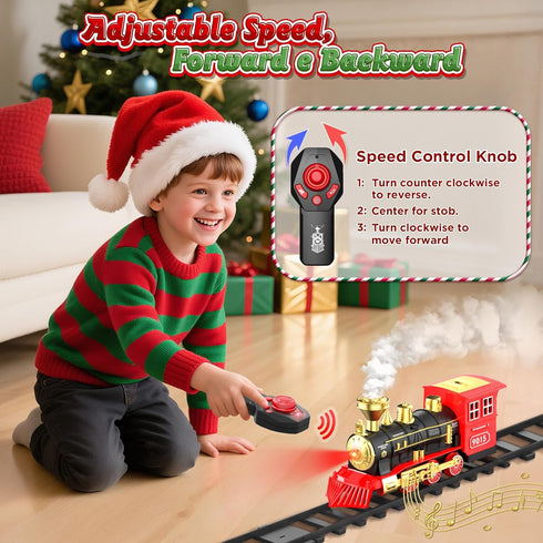 3 4 5 6 7 8+ Hot Bee Remote Control Train Locomotive, Train Steam Engine Toy w/Smoke, Lights & Sounds, Christmas Trains