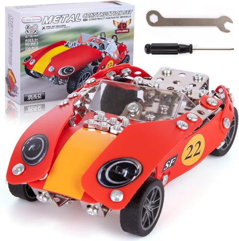 ArtCreativity Metal Model Car Building Kit, 230 PC 3D Car Model Kit for Boys, Red Vintage Toy Racecar
