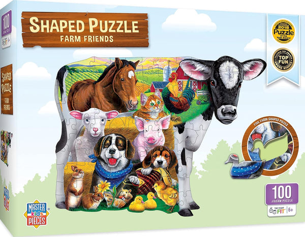 MasterPieces 100 Piece Shaped Jigsaw Puzzle for Kids - Farm Friends - 14"x19"