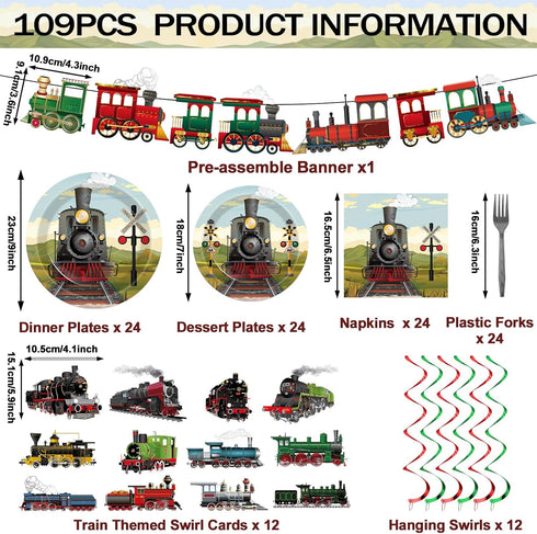 109Pcs Set party greeting Train Birthday Party Supplies Includes Steam Train Party Plates Napkins Fork Retro Train
