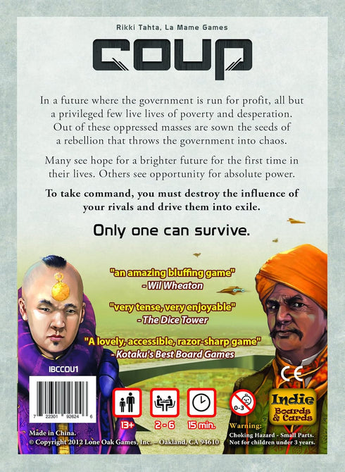 Coup - The Fast, Fun Bluffing Party Game for 2-6 Players, Perfect for Family Game Night