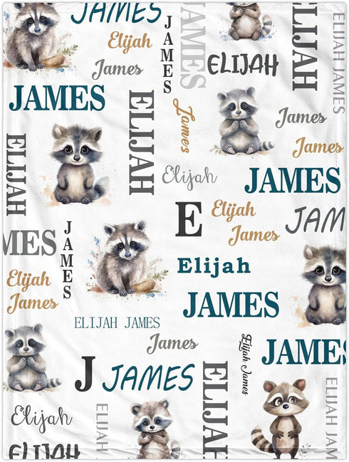 Novusopt Monogrammed Raccoon Baby Blanket with Name Personalized for Girls - Flower Receiving Blanket for Newborns