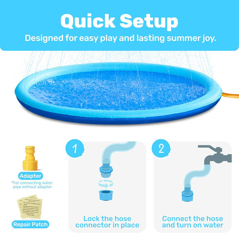 72" (72in, SLOOSH Non-Slip Splash Pad Sprinkler - Outdoor Water Toys Play Mat for Toddlers Kids Dogs, Outside Thickened
