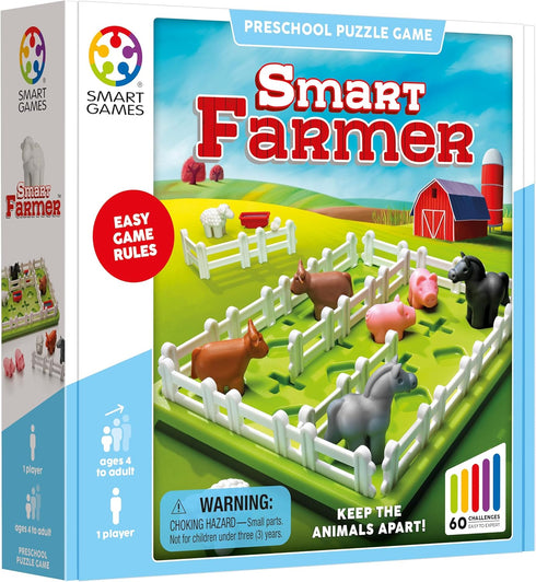 60 5+ SmartGames Smart Farmer Barnyard STEM Focused Cognitive Skill-Building Logic Puzzle Game with Challenges for Ages