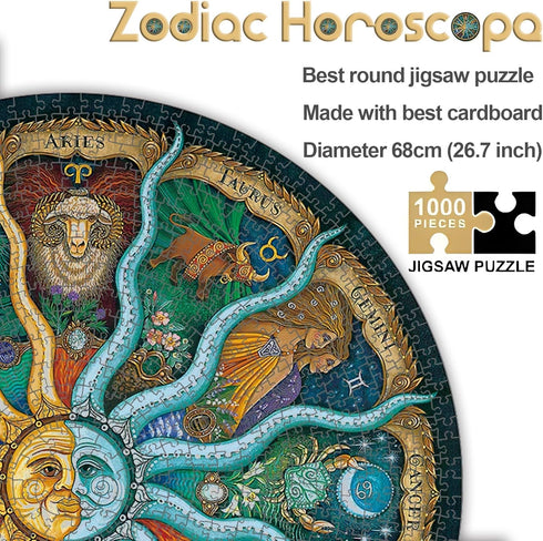 1000 Pieces Zodiac Jigsaw Puzzles for Adults Kids - Round Puzzle Game Toys Gift, Zodiac Horoscope