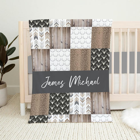 Personalized Woodland Baby Blanket, Baby Boy Blanket, Woodland Crib Bedding, Deer Baby
