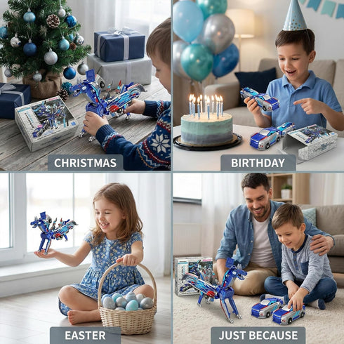 2-in-1 3-12 2 Collision Transforming Dinosaur Car Toy, Magnetic Cars Convert to Dinosaur Robot, Crash-Activated