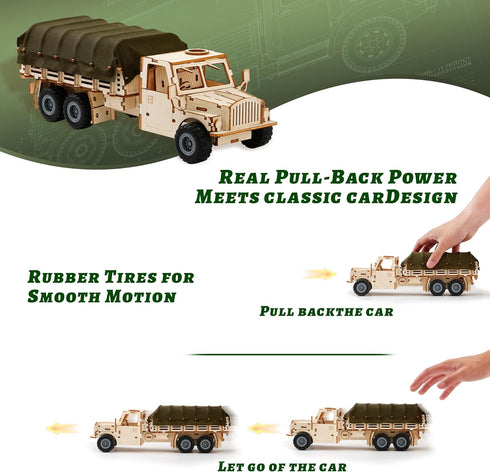 SIGHTEEDA 3D 118 6-12 Pull-Back Adventure Truck Wooden Puzzle - Pcs STEM Building Model Kit for Kids Ages | All-Terrain