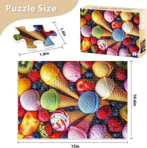 Jeacirio 100 6-8 8-10, 11 15in Jeaiciro Piece Puzzles for Kids Ages & Delicious Ice Cream Jigsaw Puzzle, Educational