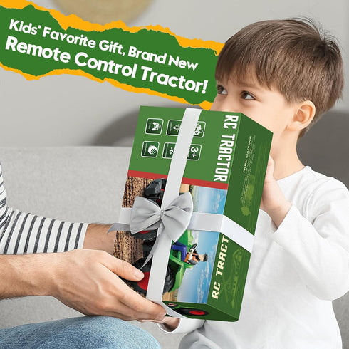 RC Tractor Toy with Farmer & Light, 1:24 Scale, Rechargeable Remote Control Tractor Toys for Kids 3-5, Birthday Gift