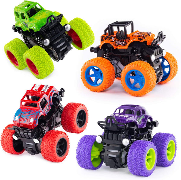4 Pack Monster Truck Toys, Friction Powered Push and Go Toy Cars, Inertia Car Toy Set for Boys and Girls