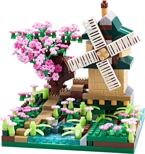 Set 600+ 2 Architecture River Windmill Building Model Kit Micro Block Mini Blocks PCS with Figure