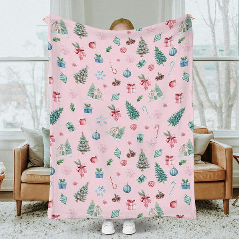 SqtmuHLuo 60x80inch Pink Christmas Baby Blanket for Boys Girls Christmas Tree Candy Gift Watercolor Snowflake Holiday