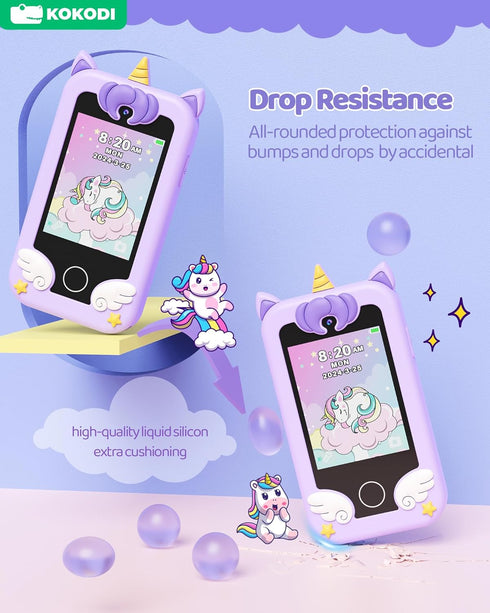 KOKODI Kids Smart Phone Toys, Unicorn Toddler Play Phone for Girls 3-10, Touchscreen HD Cell Phone, Travel Toy,