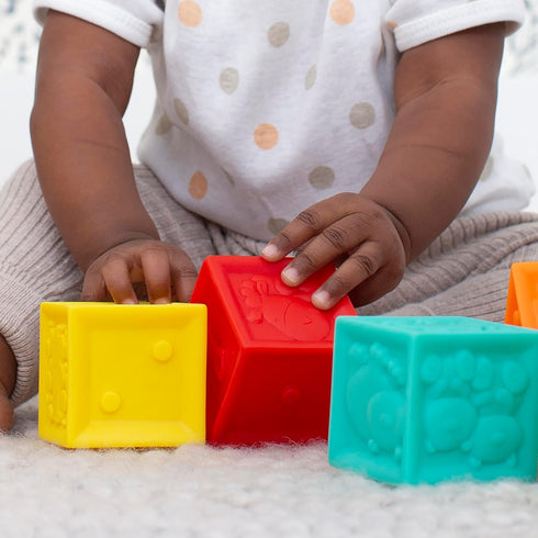 Set 6 Infantino Squeeze and Stack Block - Colorful Textured Soft Blocks, Includes Numbers, Animals and Shapes, Ages