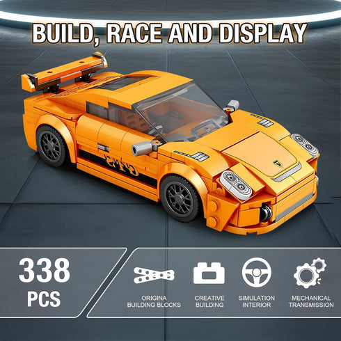 Speed Racing Cars Building Sets for Kids, Mini Sports MOC Cars Building Blocks Toy Set, 338 Pcs Collectible 911 Model Cars DIY Building Kit Birthday Gifts for Boys 6 7 8 10