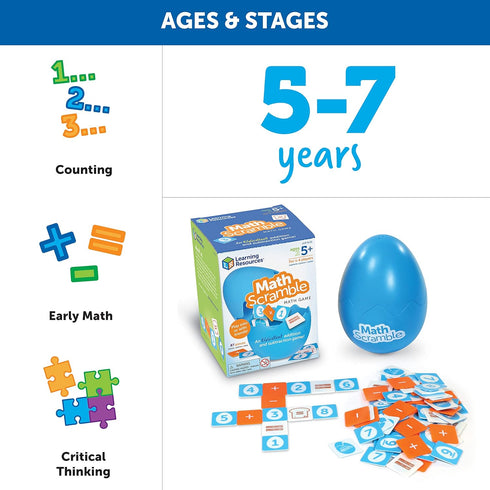 Learning Resources Math Scramble Game, Educational Math Games for Kids, Early Skills Addition and Subtraction 87 Pieces