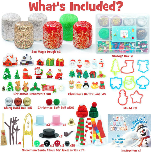 6 18oz Accessories(280+pcs), SIMPLIPLAY Christmas Sensory Dough Kit with PCS Glitter Doughs & DIY Christmas Crafts