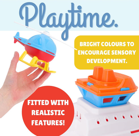 Toyland 17" 2+) Floating Tugboat Bathtub & Pool Toy for Toddlers Water Boat with Removable Helicopter, Durable