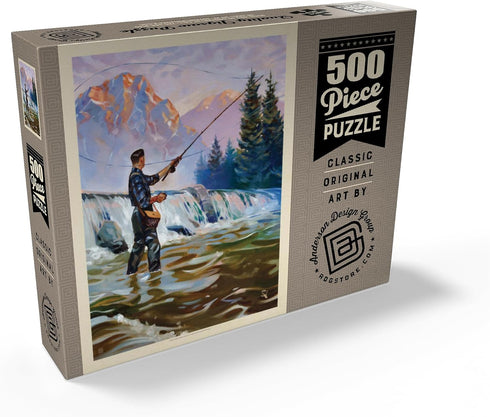 MyPuzzle Classic Sportsman: Fly Fishing, Vintage Poster - Premium 500 Piece Jigsaw Puzzle for Adults