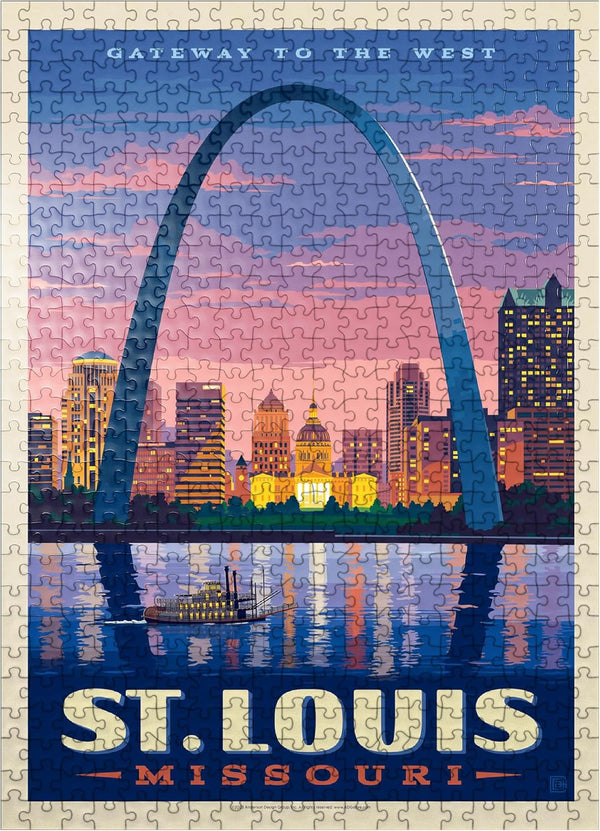 MyPuzzle St. Louis, MO Vintage Poster, Gateway Arch at Sunset, Premium 500 Piece Jigsaw Puzzle