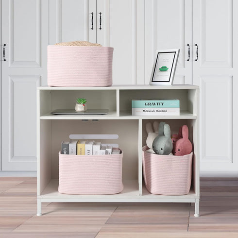 15X10X9.3" 3 pack Cotton Rope storage Basket Bins Woven Basket for Organizing Shelves Rectangle Decorative Baskets