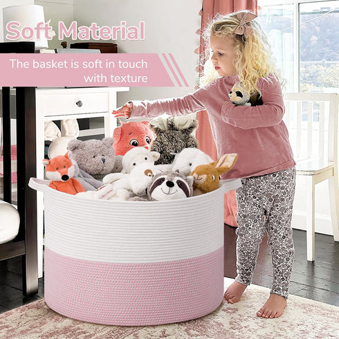 115L INDRESSME Extra Large Pink Laundry Basket for Nursery Stuffed Animal Storage, Blanket Rope Baby Baskets Kids Toy