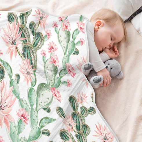Cactus Baby Blanket for Girls Boys - Soft Warm Reversible Infant, Newborn, Toddler Receiving Blanket, 30"x40"